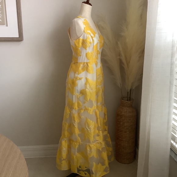 Exploded Metallic Floral Jacquard Organza Tiered Ankle Length  Dress Size 8 NWT - Picture 6 of 17